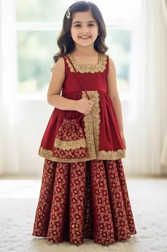 Maroon and gold embroidered lehenga choli set, festive indian ethnic wear