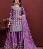 Light lavender  chinon silk  party wear embroidery sharara suit set