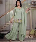 Green pista fendy crush silk party wear sharara palazzo suit set