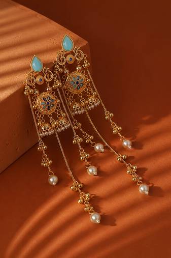 Gold Plated Floral Kashmiri Earrings