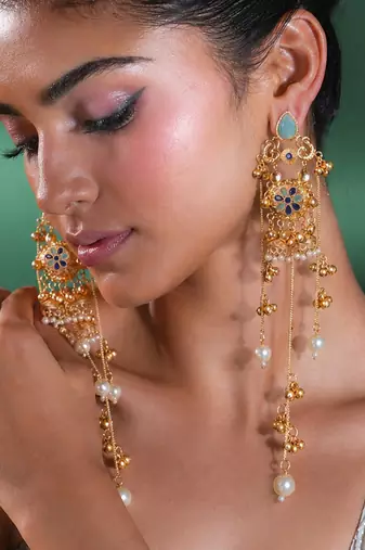 Gold Plated Floral Kashmiri Earrings