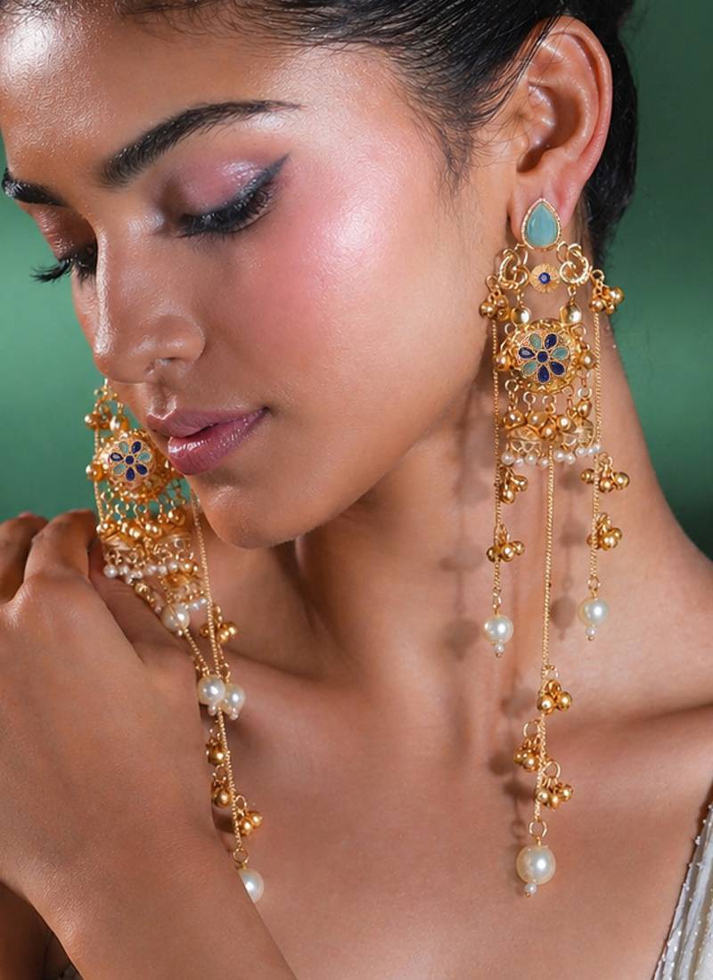 Gold Plated Floral Kashmiri Earrings