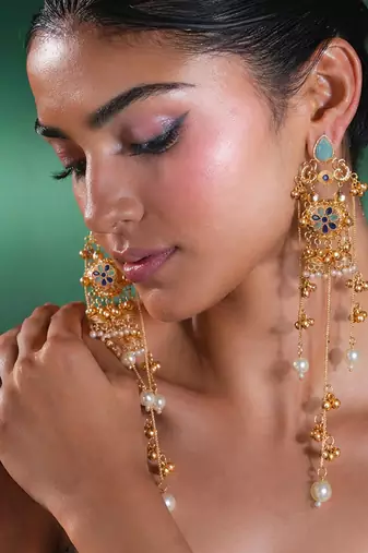 Gold Plated Floral Kashmiri Earrings