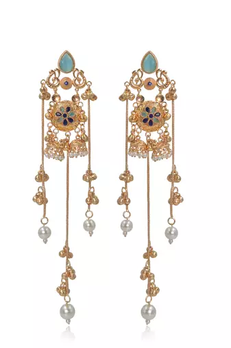 Gold Plated Floral Kashmiri Earrings