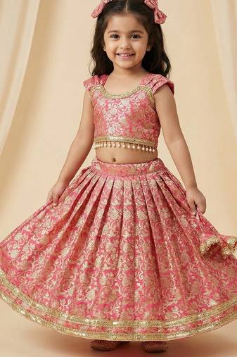 Girls jacquard lehenga choli with dupatta | traditional ethnic wear for kids