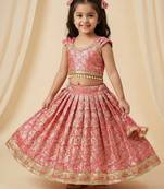 Girls jacquard lehenga choli with dupatta | traditional ethnic wear for kids