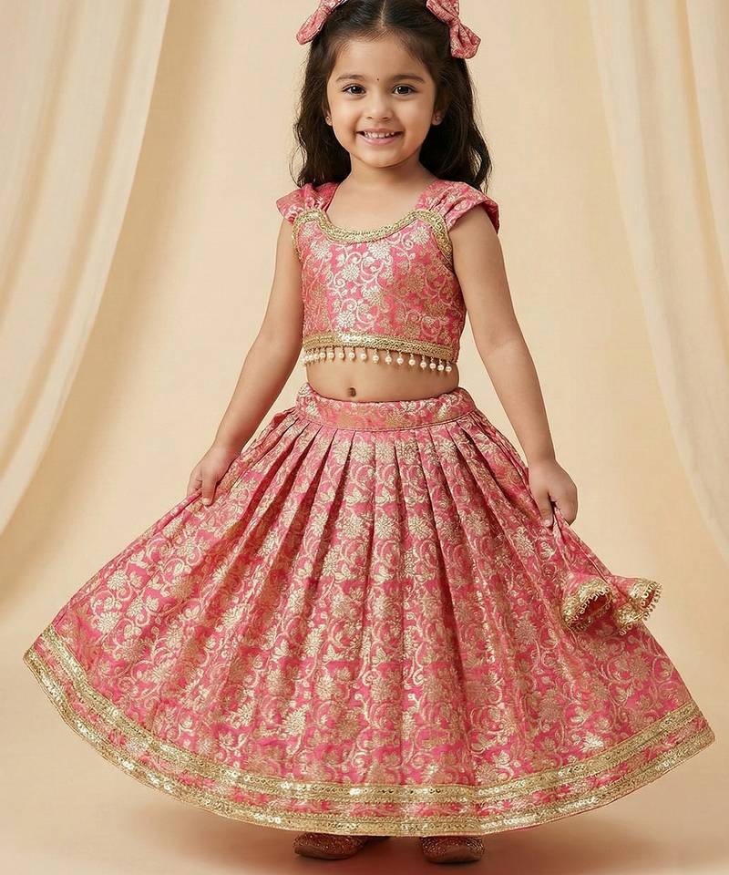 Girls jacquard lehenga choli with dupatta | traditional ethnic wear for kids
