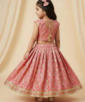Girls jacquard lehenga choli with dupatta | traditional ethnic wear for kids 2