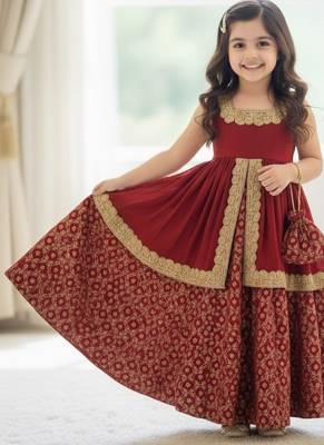 Maroon and gold embroidered lehenga choli set, festive indian ethnic wear 4
