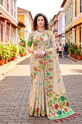 Sangam prints red cotton blend woven work traditional saree 1