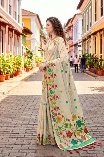 Sangam prints red cotton blend woven work traditional saree