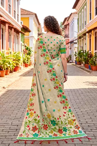 Sangam prints red cotton blend woven work traditional saree