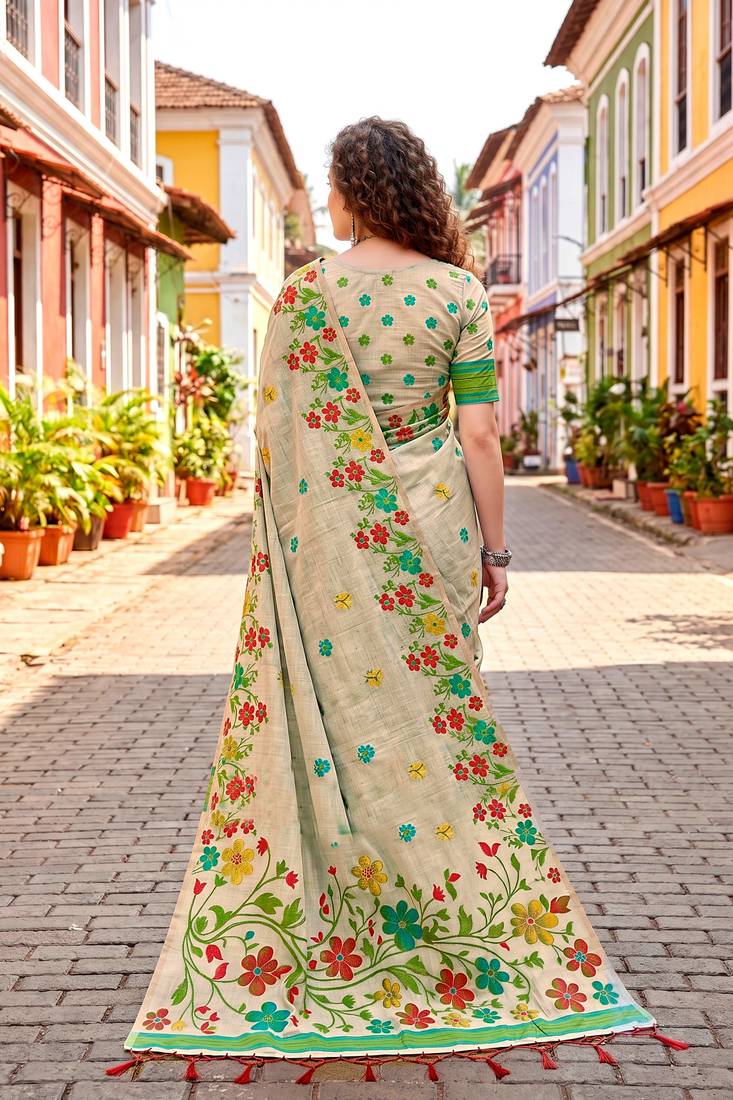 Sangam prints red cotton blend woven work traditional saree