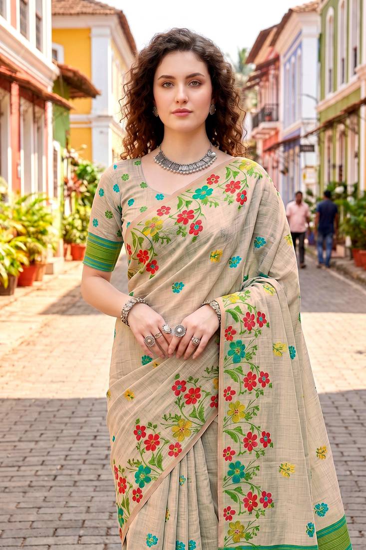 Sangam prints red cotton blend woven work traditional saree