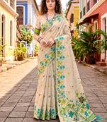 Sangam prints sky blue cotton blend woven work traditional saree