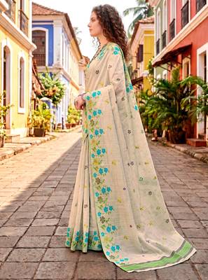 Sangam prints sky blue cotton blend woven work traditional saree 2