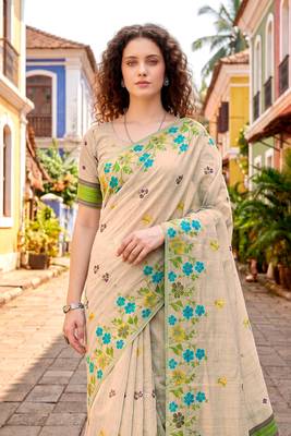 Sangam prints sky blue cotton blend woven work traditional saree 3
