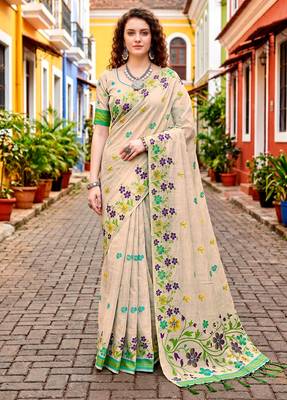 Sangam prints purple cotton blend woven work traditional saree 1