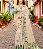 Sangam prints purple cotton blend woven work traditional saree