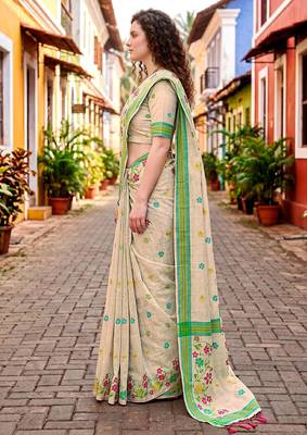 Sangam prints purple cotton blend woven work traditional saree 2