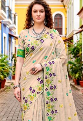 Sangam prints purple cotton blend woven work traditional saree 3