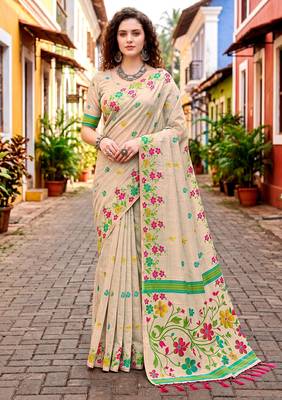 Sangam prints pink cotton blend woven work traditional saree 1