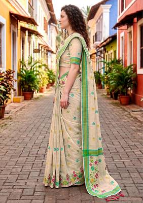Sangam prints pink cotton blend woven work traditional saree 2