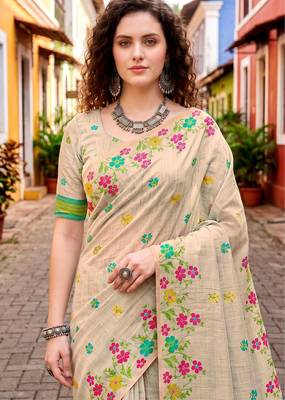 Sangam prints pink cotton blend woven work traditional saree 3