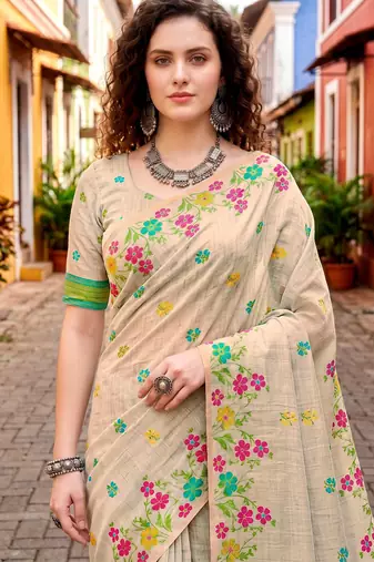 Sangam prints pink cotton blend woven work traditional saree