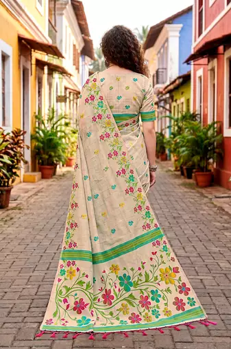 Sangam prints pink cotton blend woven work traditional saree