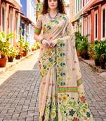 Sangam prints green cotton blend woven work traditional saree