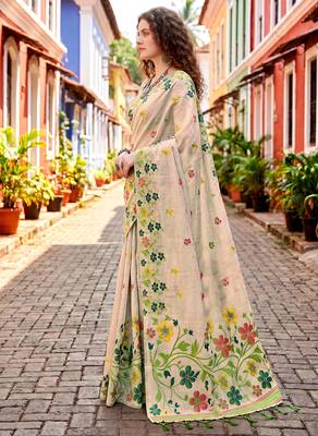 Sangam prints green cotton blend woven work traditional saree 2