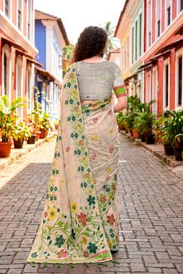 Sangam prints green cotton blend woven work traditional saree 4