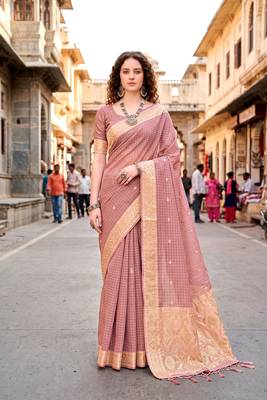 Sangam prints light pink cotton blend woven work traditional saree 1