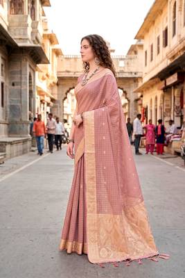 Sangam prints light pink cotton blend woven work traditional saree 2