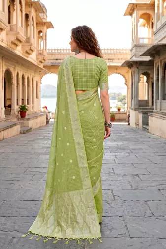 Sangam prints green cotton blend woven work traditional saree