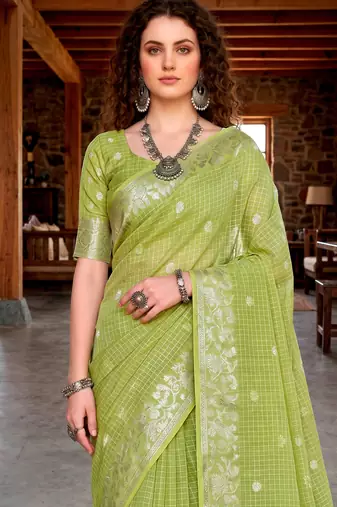 Sangam prints green cotton blend woven work traditional saree