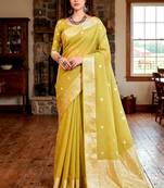 Sangam prints yellow cotton blend woven work traditional saree