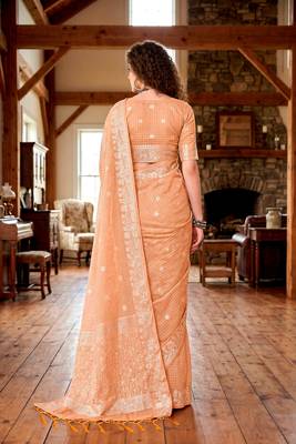 Sangam prints peach cotton blend woven work traditional saree 4