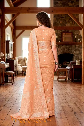Sangam prints peach cotton blend woven work traditional saree