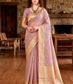 Sangam prints light pink cotton blend woven work traditional saree