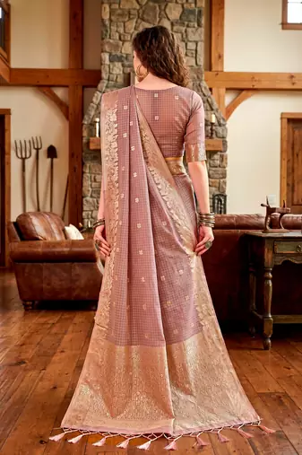 Sangam prints light pink cotton blend woven work traditional saree