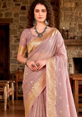 Sangam prints light pink cotton blend woven work traditional saree 3