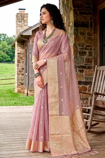 Sangam prints light pink cotton blend woven work traditional saree