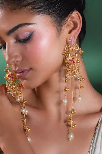 Gold Plated Floral Kashmiri Earrings