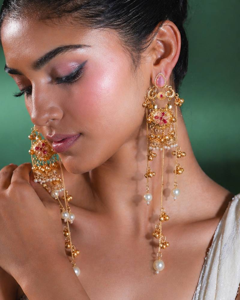 Gold Plated Floral Kashmiri Earrings