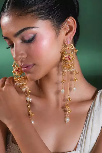 Gold Plated Floral Kashmiri Earrings