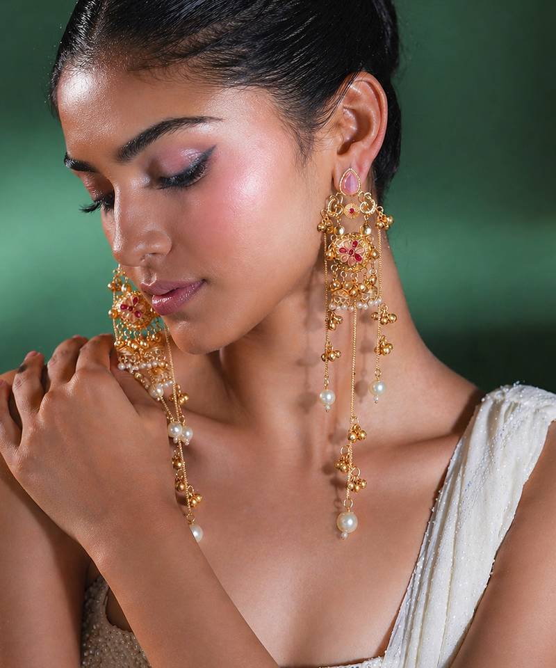 Gold Plated Floral Kashmiri Earrings