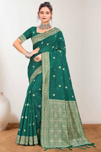 Sangam prints green cotton blend woven work traditional saree