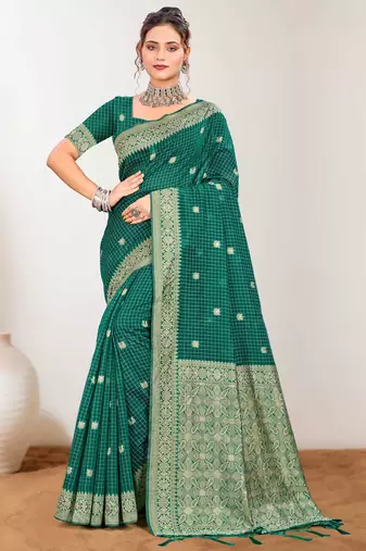 Sangam prints green cotton blend woven work traditional saree